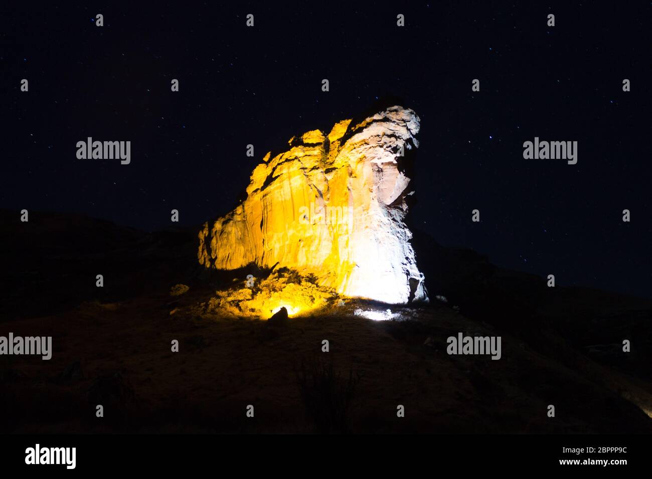 Brandwag Buttress night view from Golden Gate Highlands National Park, South Africa. Famous african landmark Stock Photo