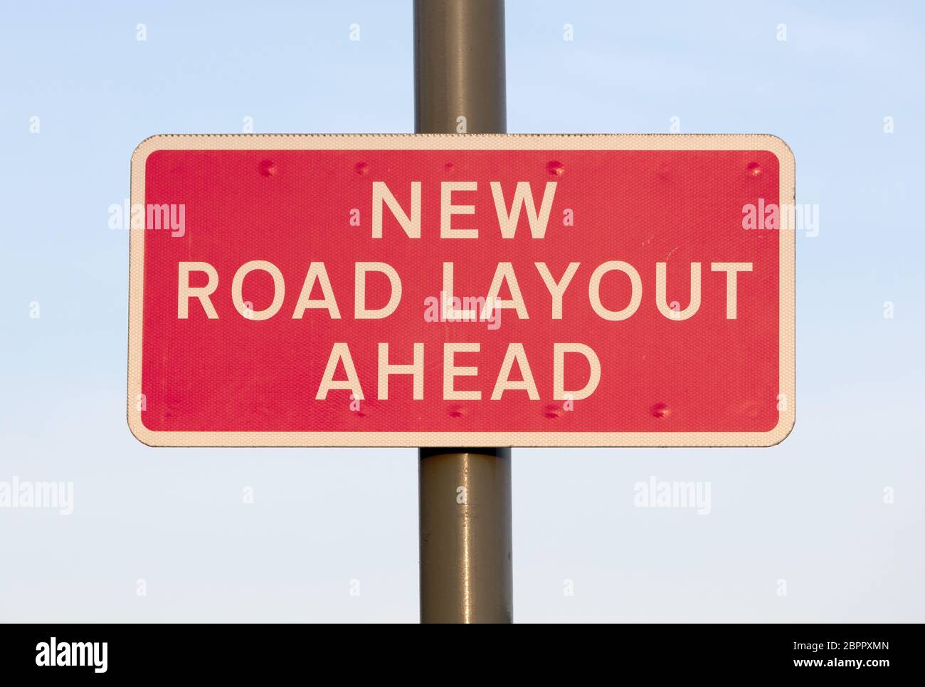 New road layout ahead sign in London Stock Photo