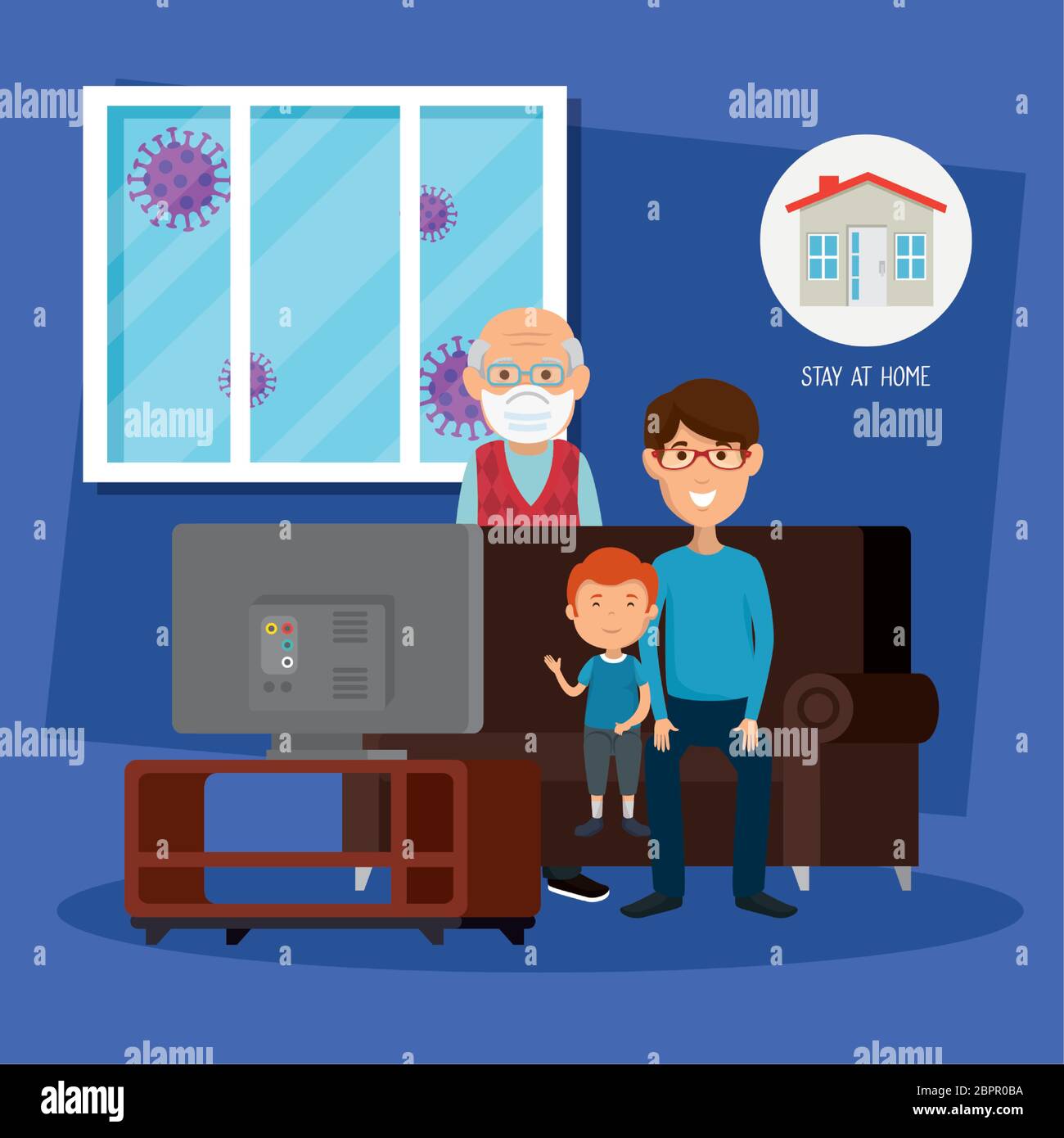 stay at home campaign with family watching tv Stock Vector Image &amp; Art ...