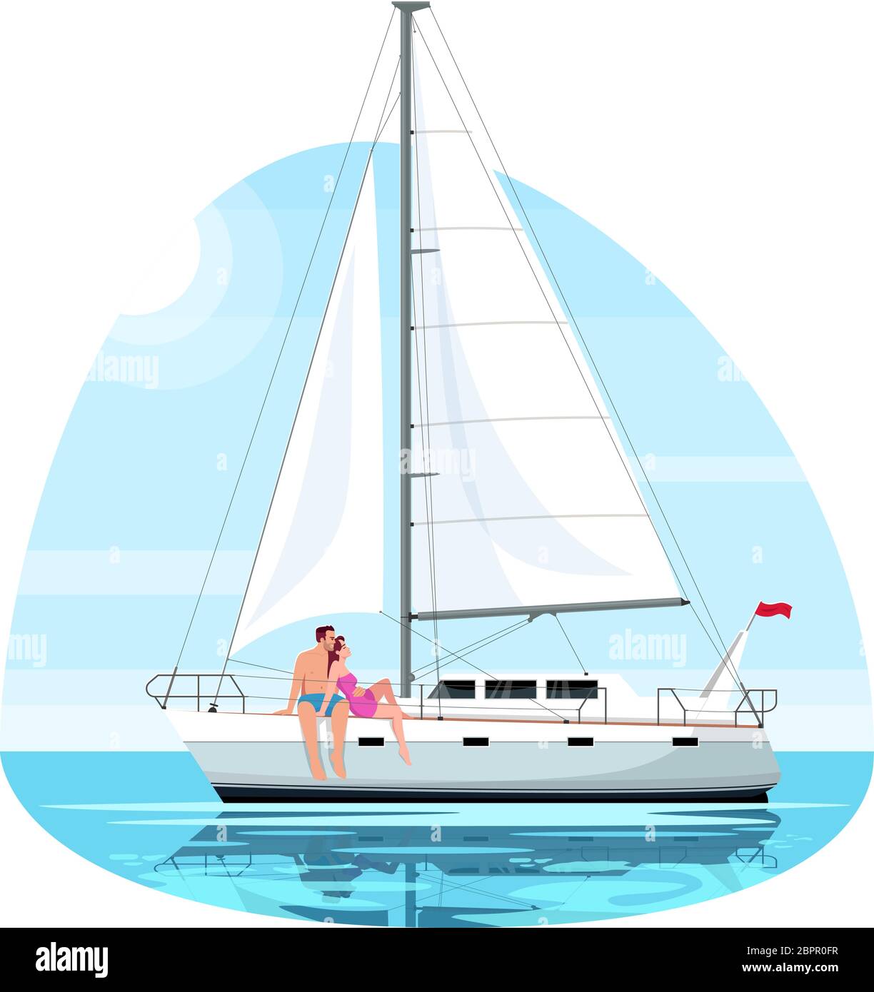 Couple on regatta semi flat vector illustration Stock Vector