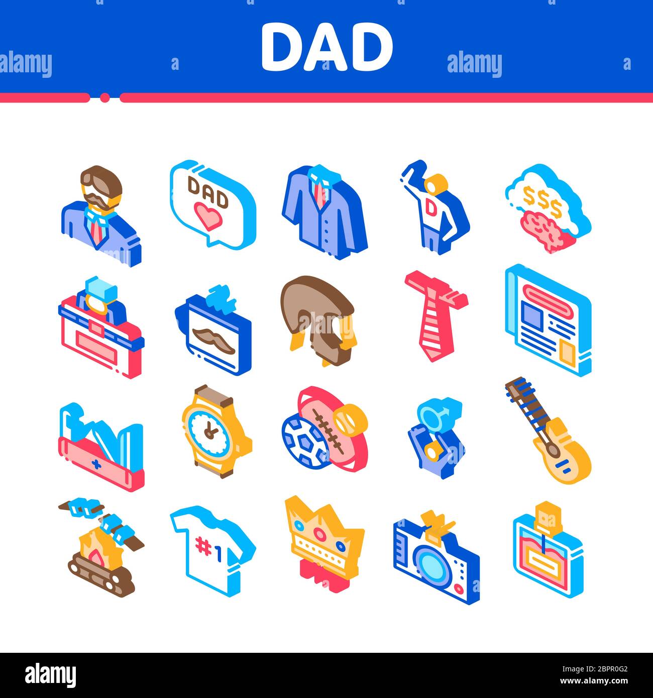 Dad Father Parent Isometric Icons Set Vector Stock Vector