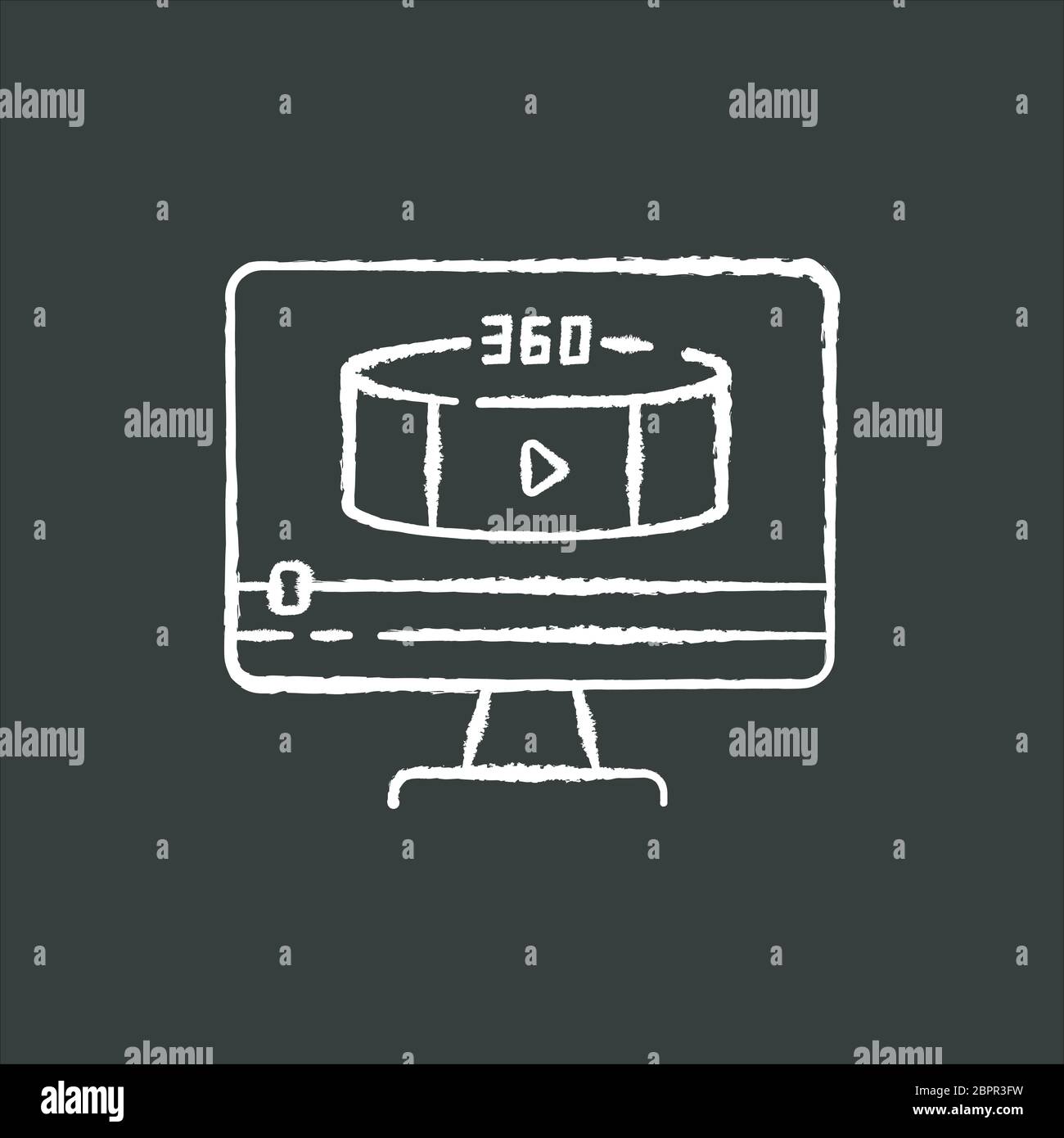 360 degree view video chalk white icon on black background Stock Vector