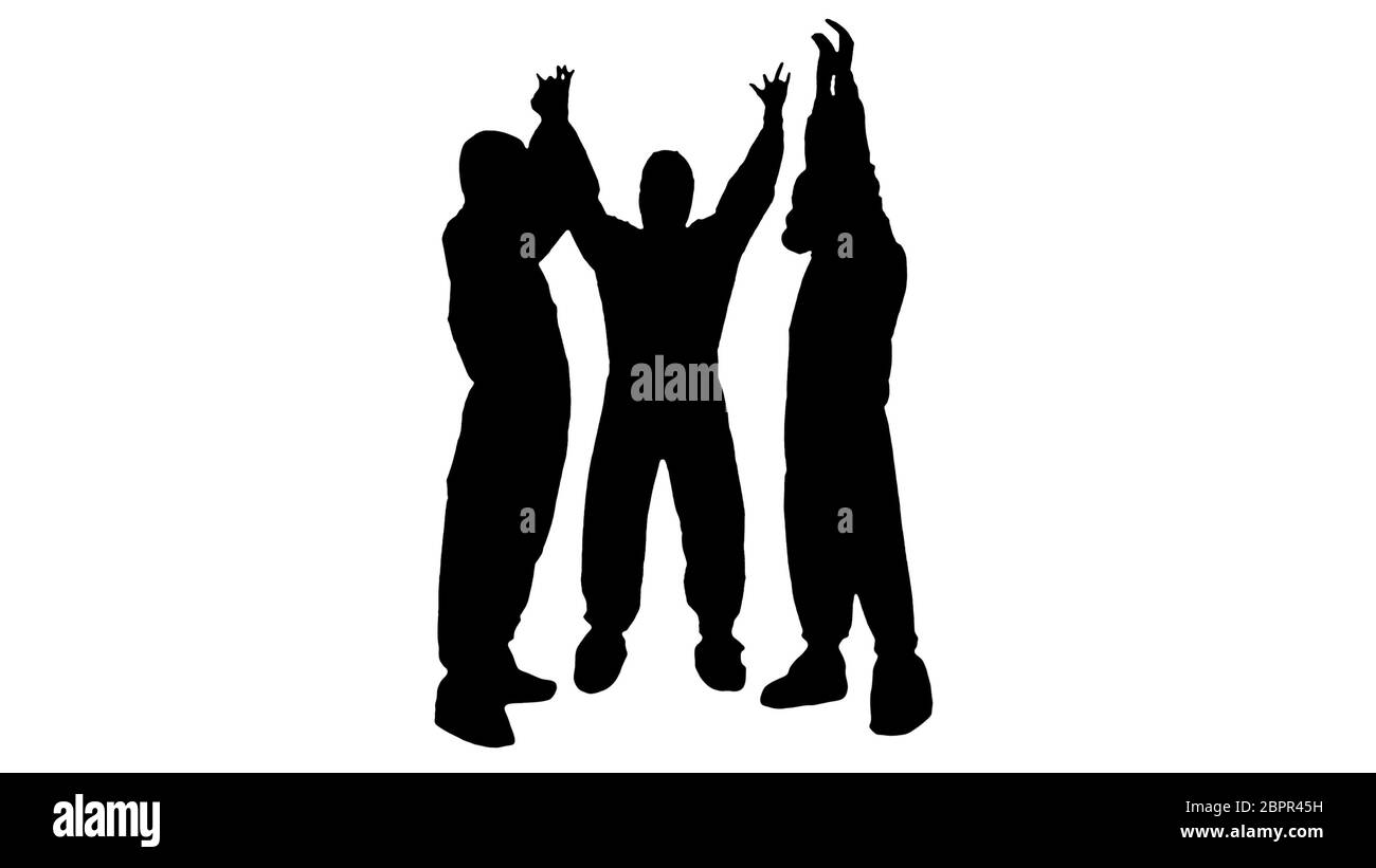 Silhouette Doctors in hazamat suits stacking hands. Team work. Stock Photo