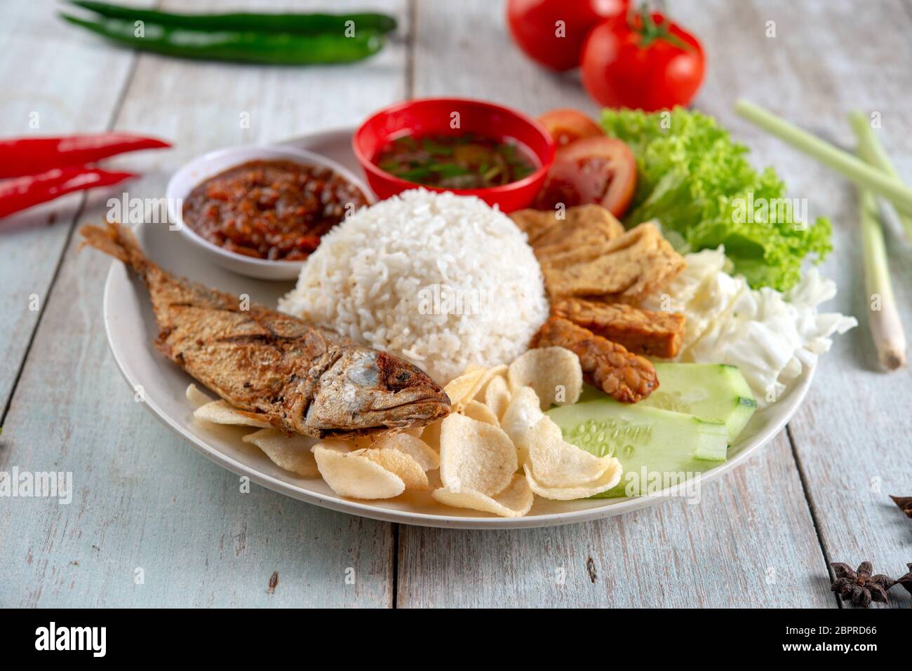 Fried mackerel fish rice with sambal, popular traditional Malay or