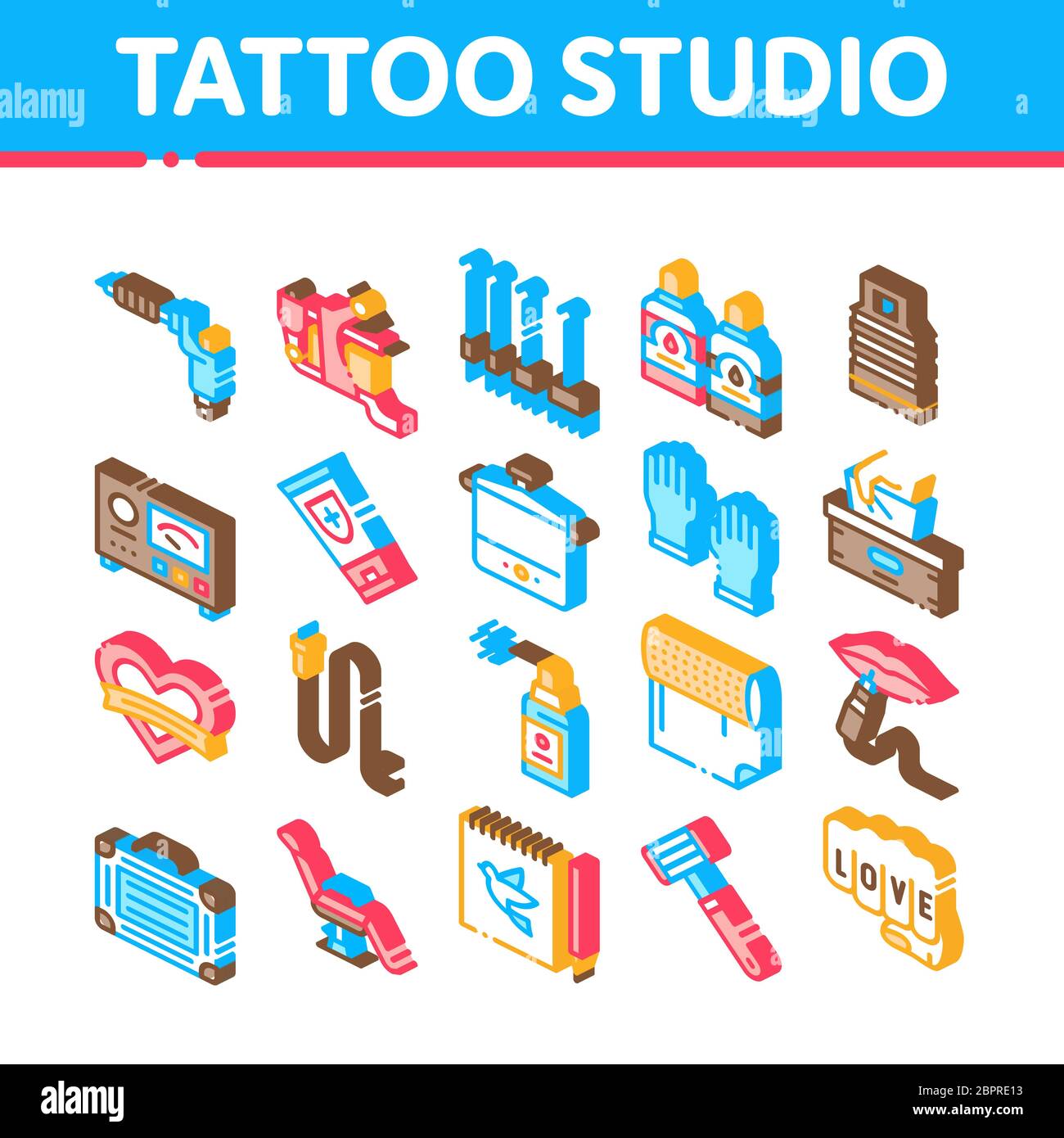 Tattoo Studio Tool Isometric Icons Set Vector Stock Vector