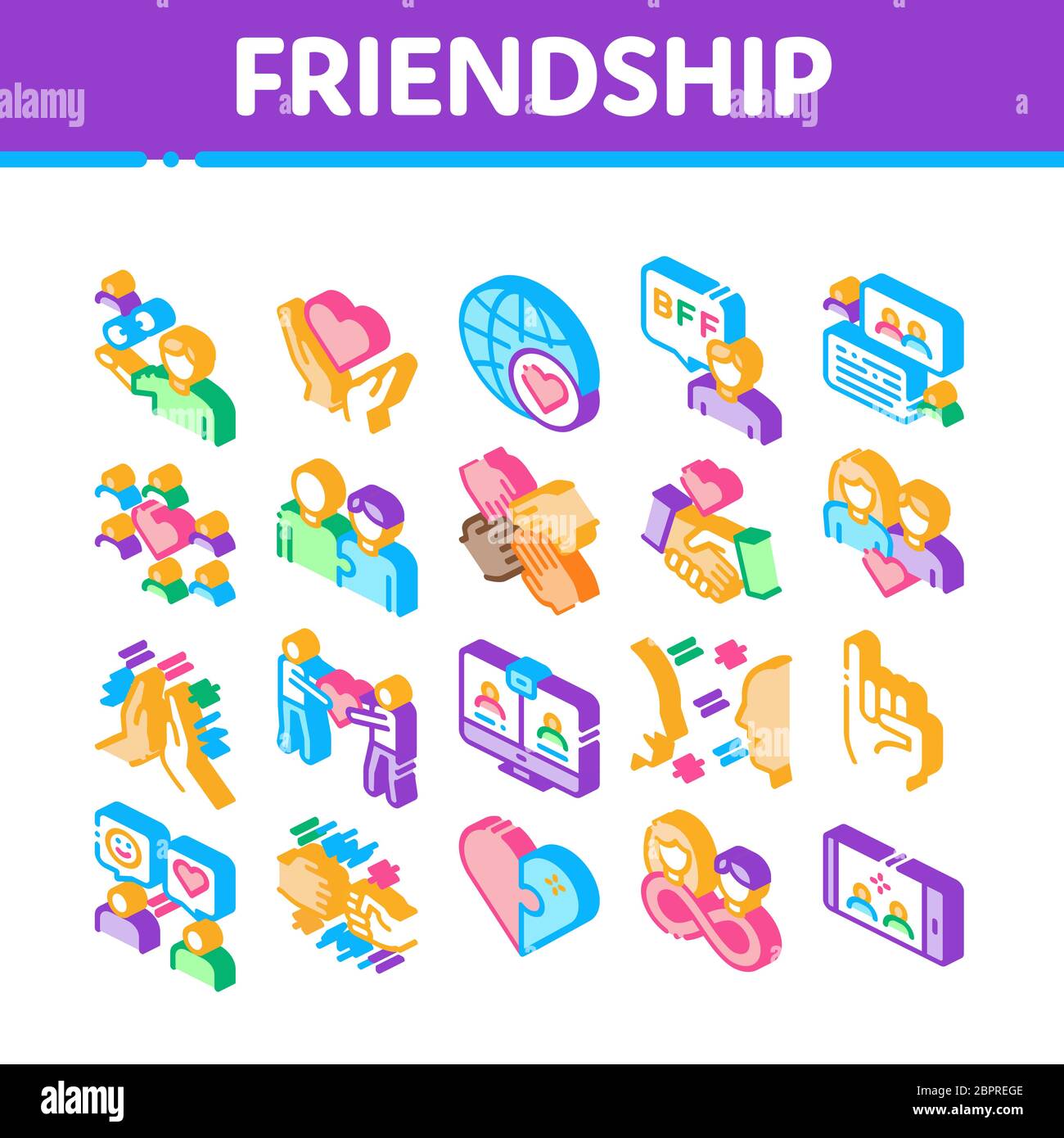 Friendship Relation Isometric Icons Set Vector Stock Vector