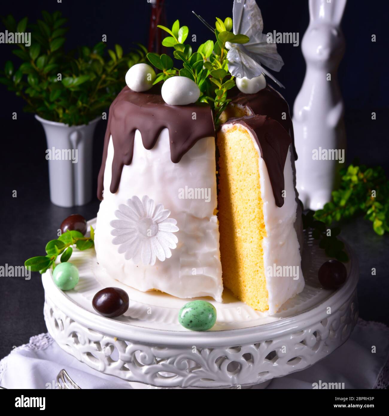 Easter cake with sugar and chocolate glaze Stock Photo