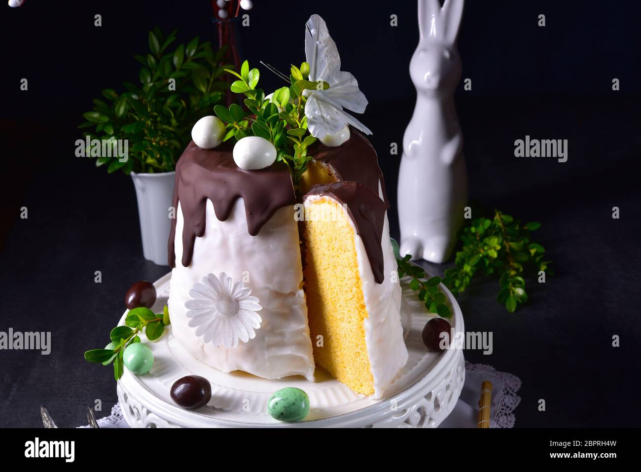 Easter cake with sugar and chocolate glaze Stock Photo