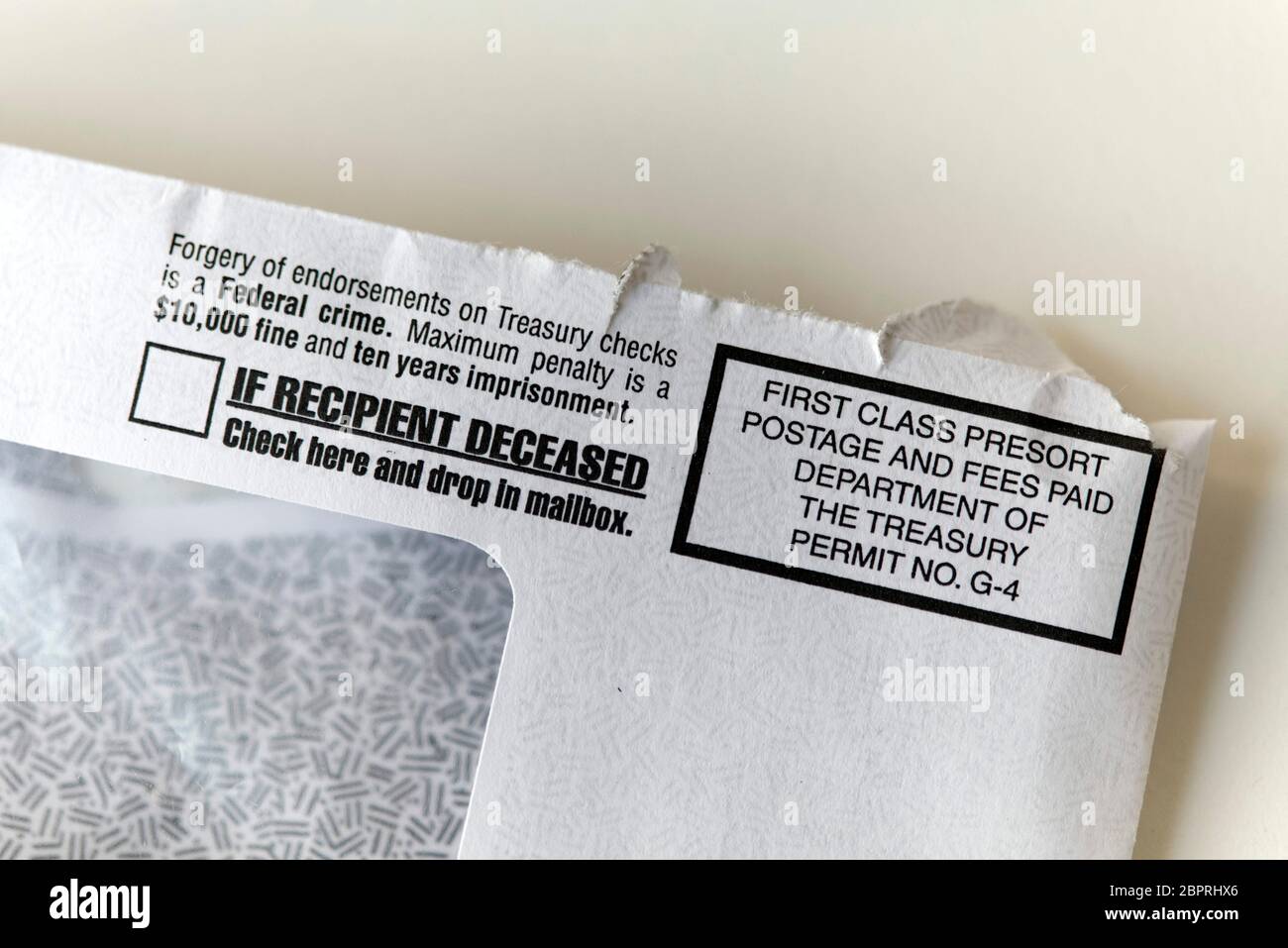 Partial view of the envelope used to send an Economic Impact Payment check by the IRS to most