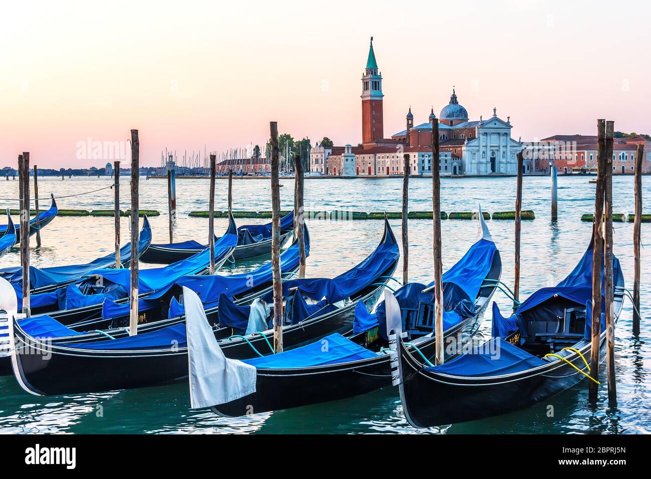 Gondolas in Venice, view of the Grand Canal. Stock Photo