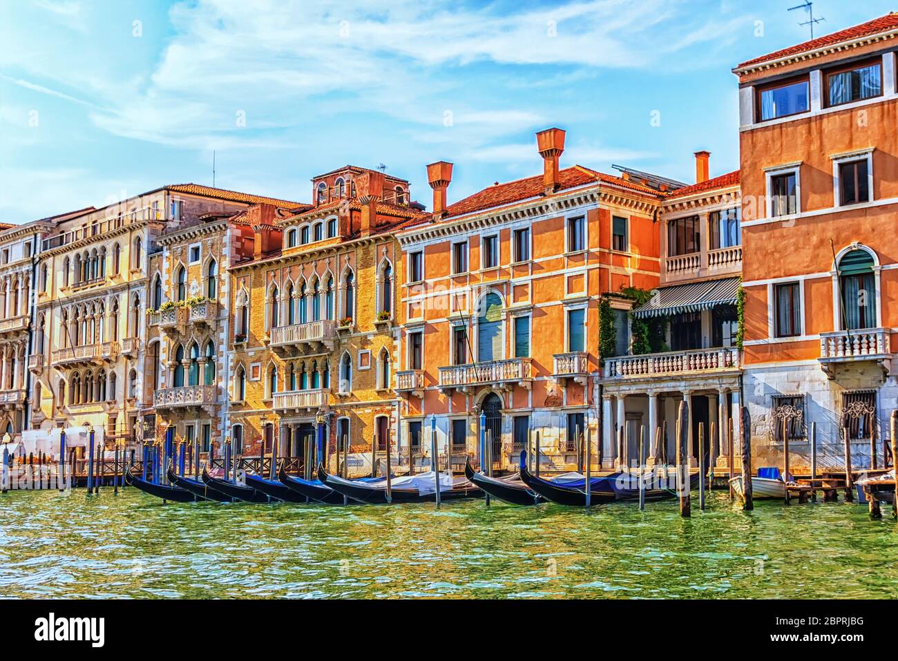 Godolas and beautiful old palaces of Venice, the Grand canal. Stock Photo
