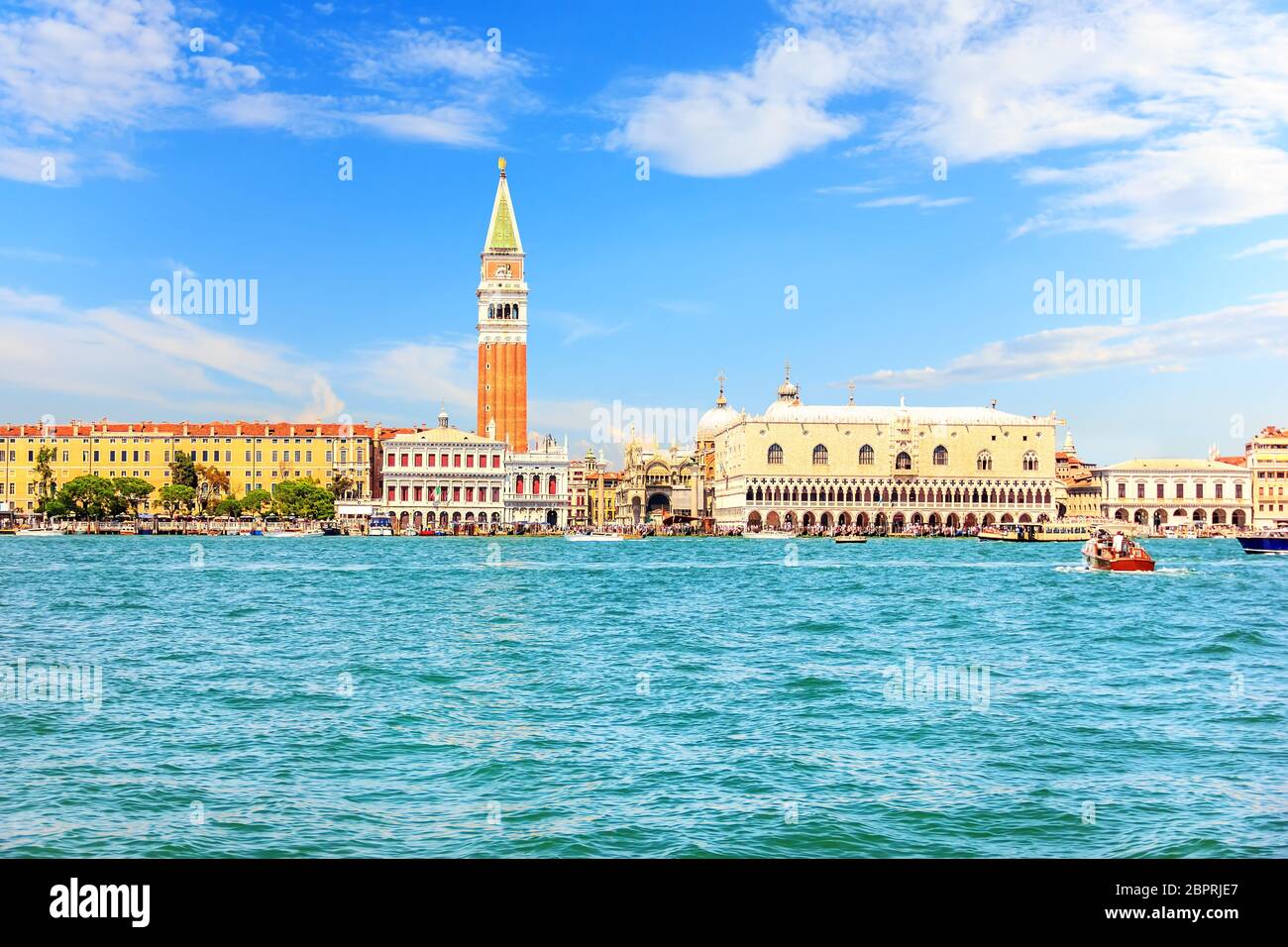 The Doge's Palace and the Campanile of Piazza San Marco in Venice, Italy, sea view. Stock Photo