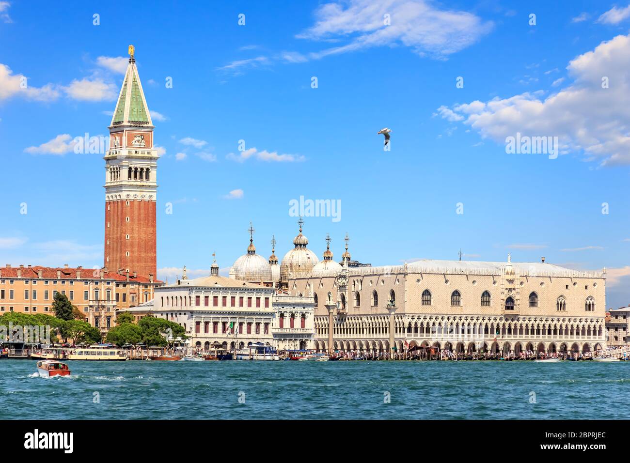 Doge's Palace and St Mark's Square, view from the sea, Venice, Italy. Stock Photo