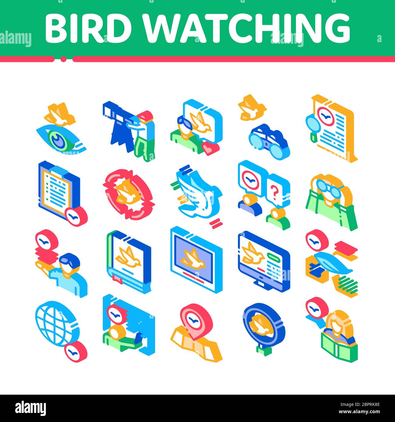 Bird Watching Tourism Isometric Icons Set Vector Stock Vector
