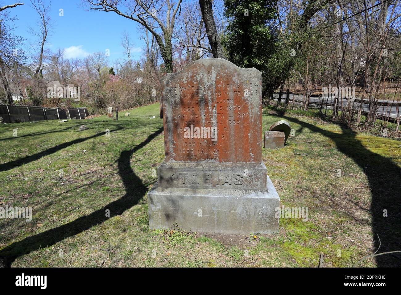 Family headstone in historic cemetery Setauket Long Island New York