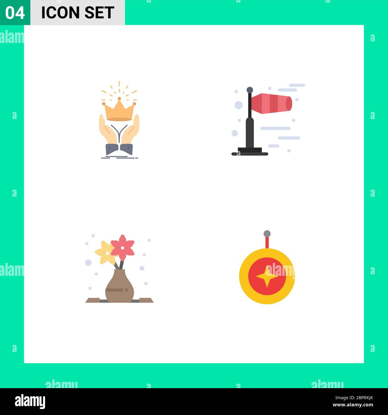 Modern Set of 4 Flat Icons Pictograph of crown, art, market, weather, greek Editable Vector Design Elements Stock Vector