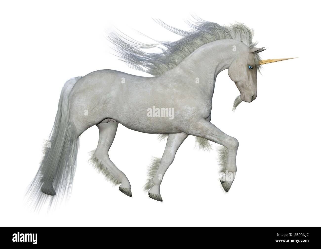 3D rendering of a fantasy white unicorn isolated on white background ...