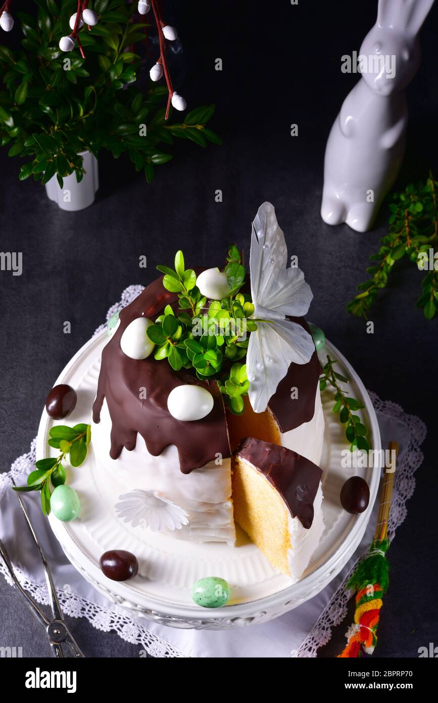 Easter cake with sugar and chocolate glaze Stock Photo