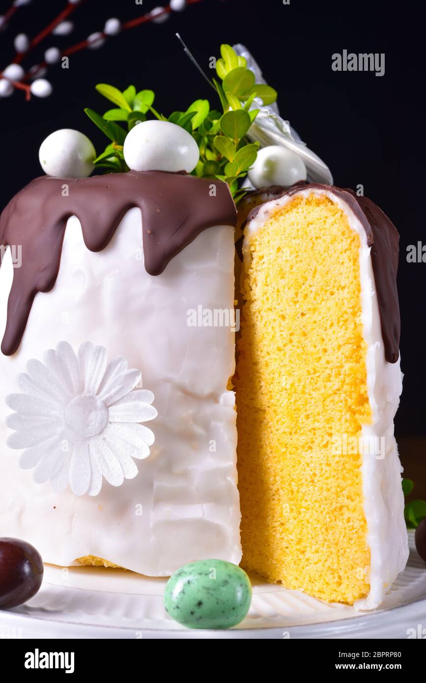Easter cake with sugar and chocolate glaze Stock Photo