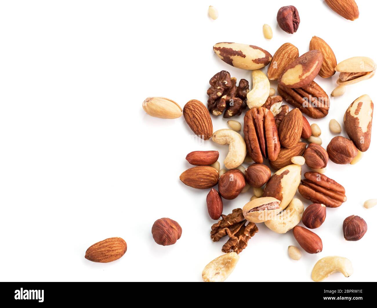 Background of nuts pecan, macadamia, brazil nut, walnut, almonds