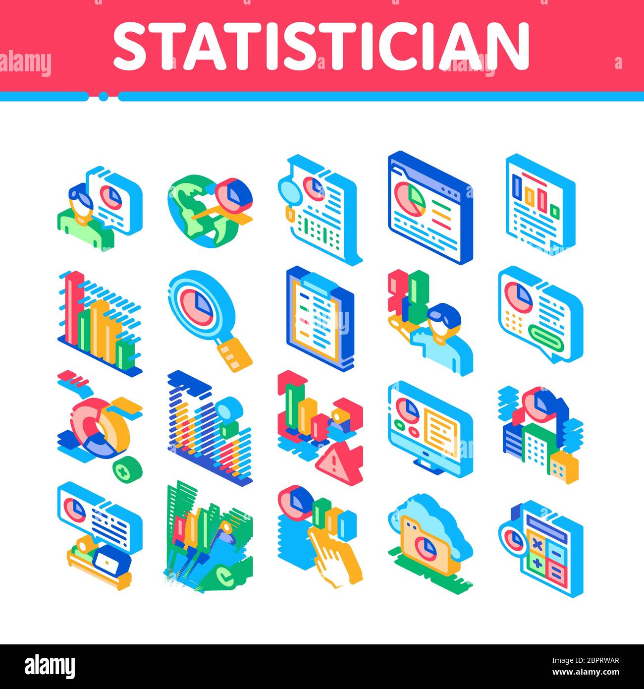 Statistician Assistant Isometric Icons Set Vector Stock Vector