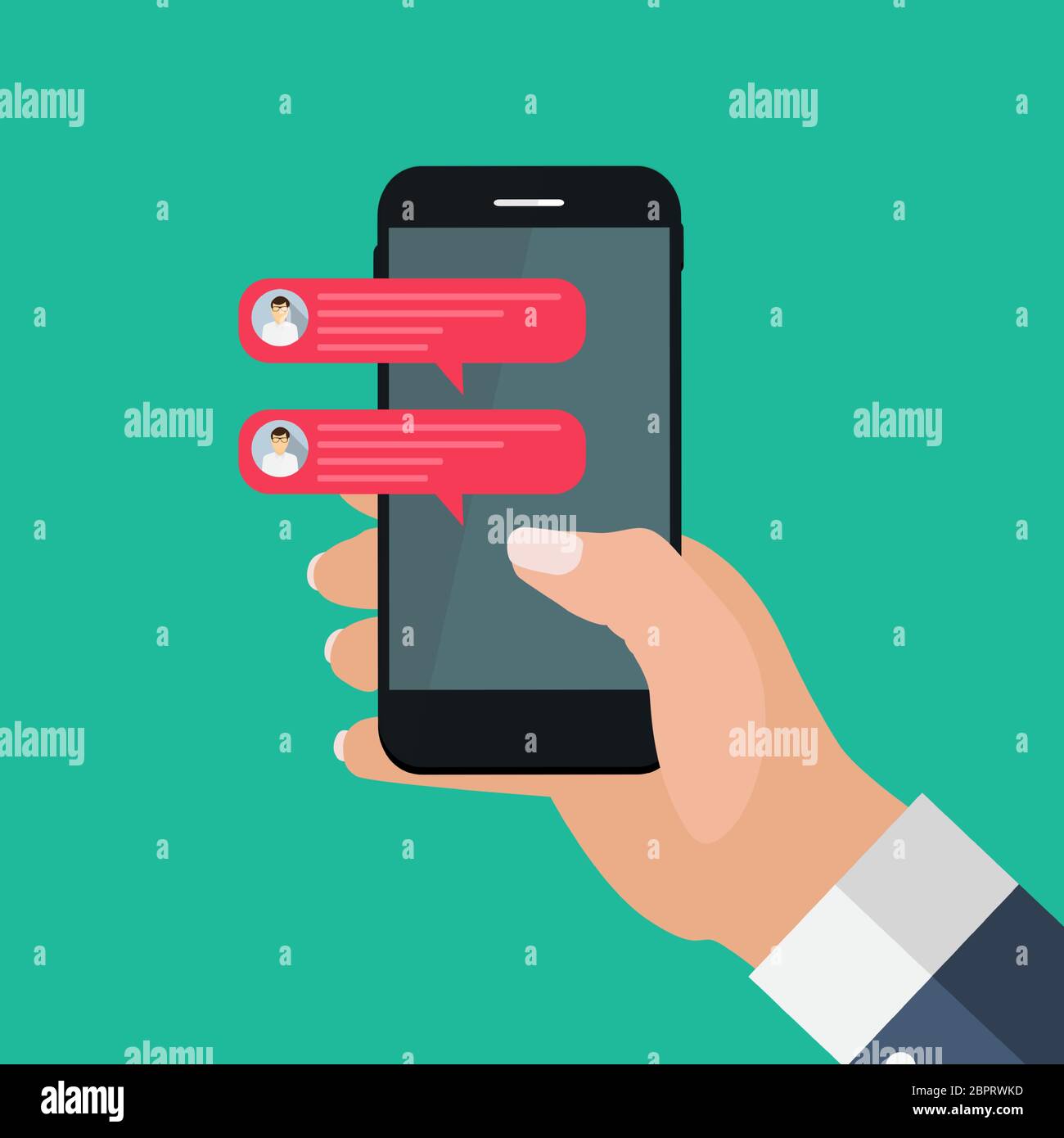 Chat message bubbles on smartphone screen, social networ concept. Vector illustration Stock Vector