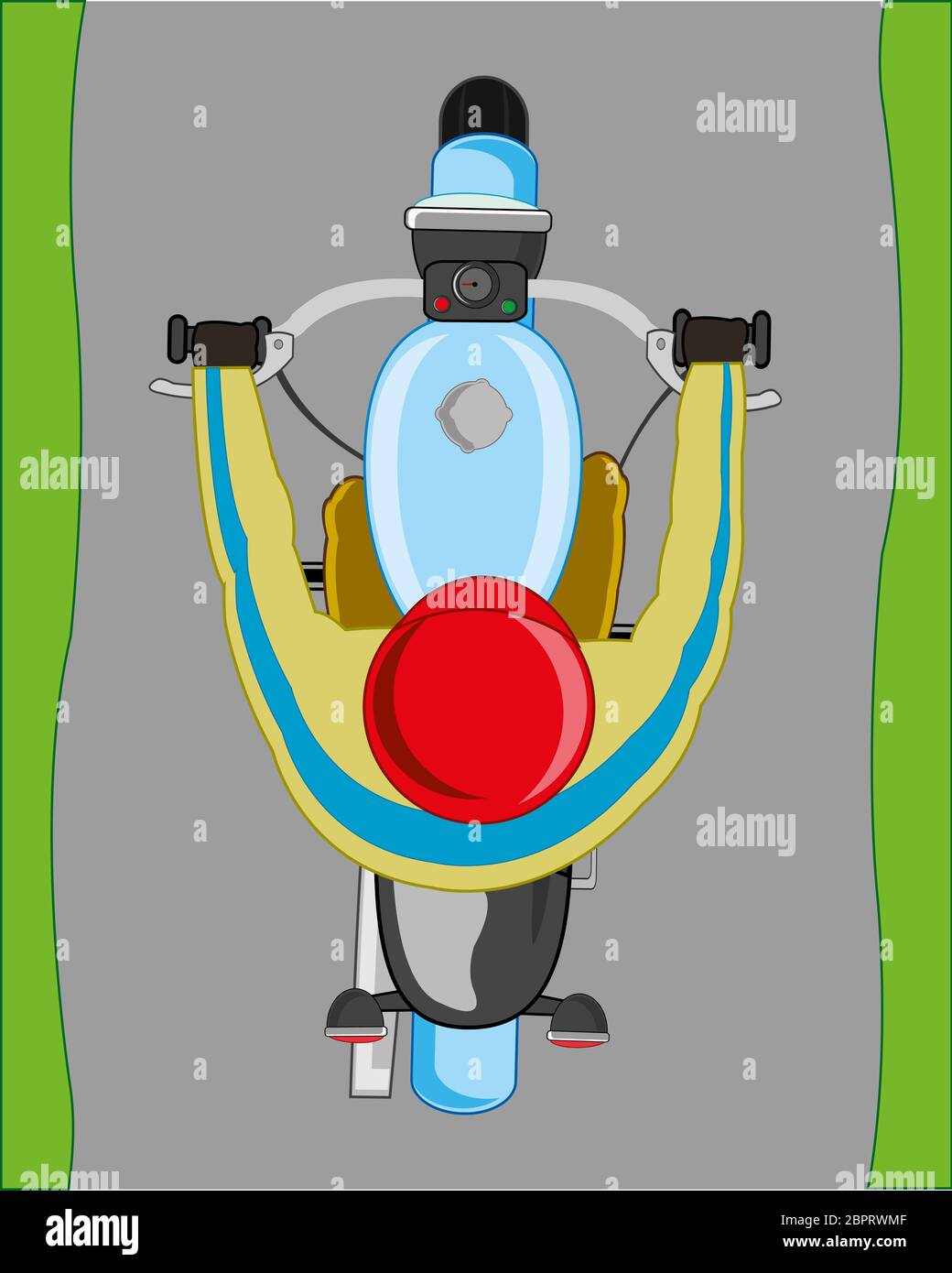 Vector illustration motorcyclist in helmet moving on asphalted road type overhand Stock Photo