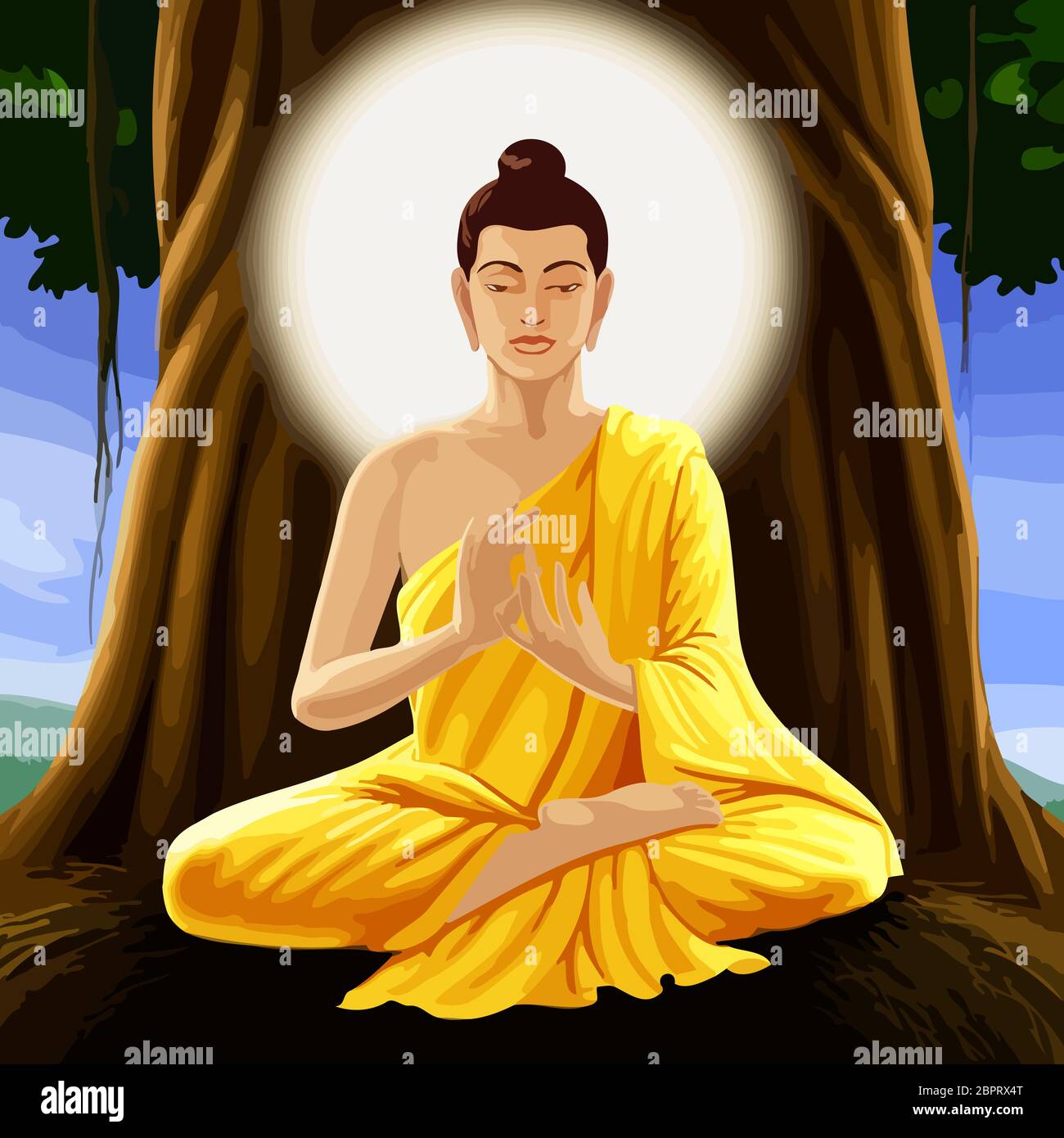 Gautama buddha peace wisdom meditating enlighted position illustration ...