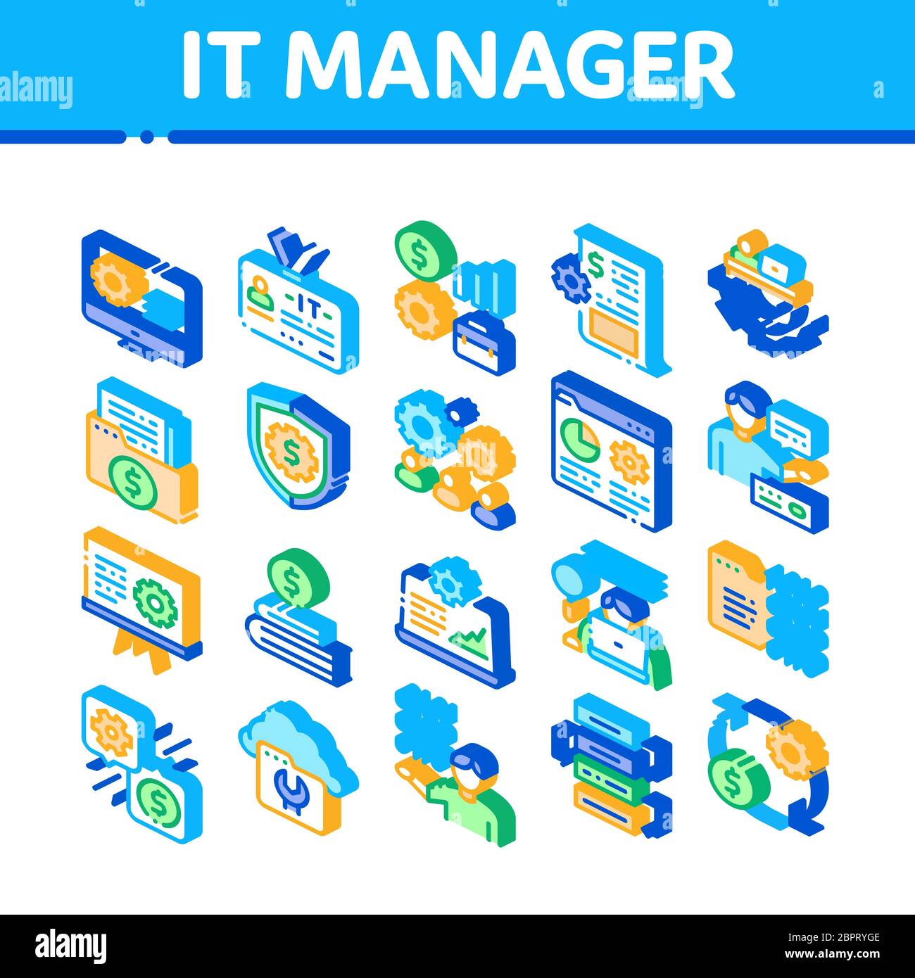 It Manager Developer Isometric Icons Set Vector Stock Vector Image ...