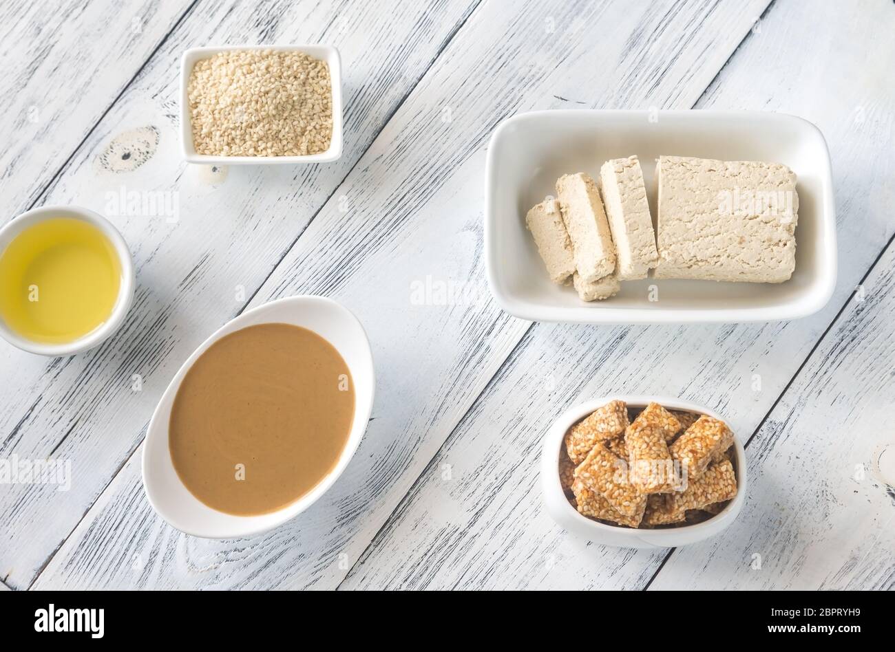 Assortment of sesame seed food Stock Photo Alamy