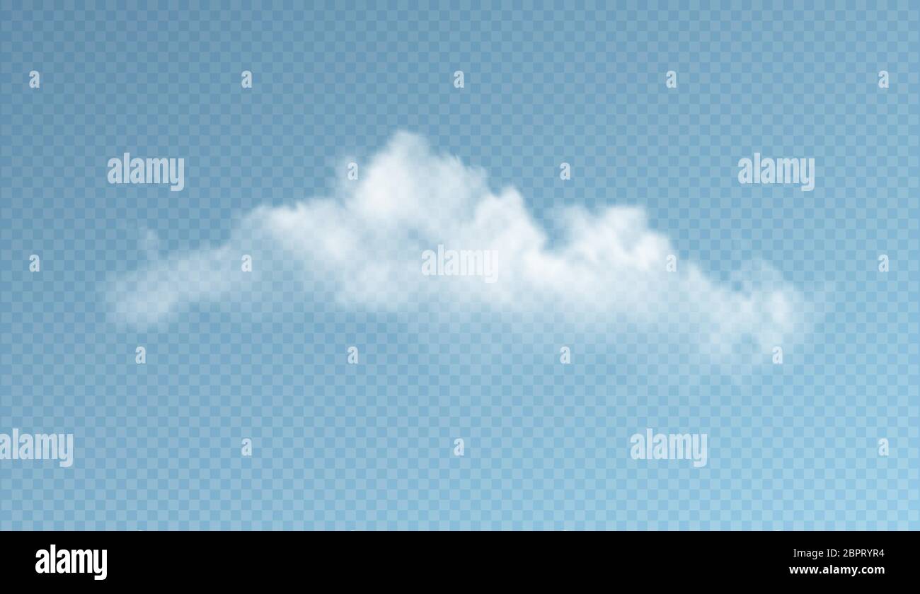 Transparent clouds isolated on blue background. Real transparency effect. Vector illustration Stock Vector
