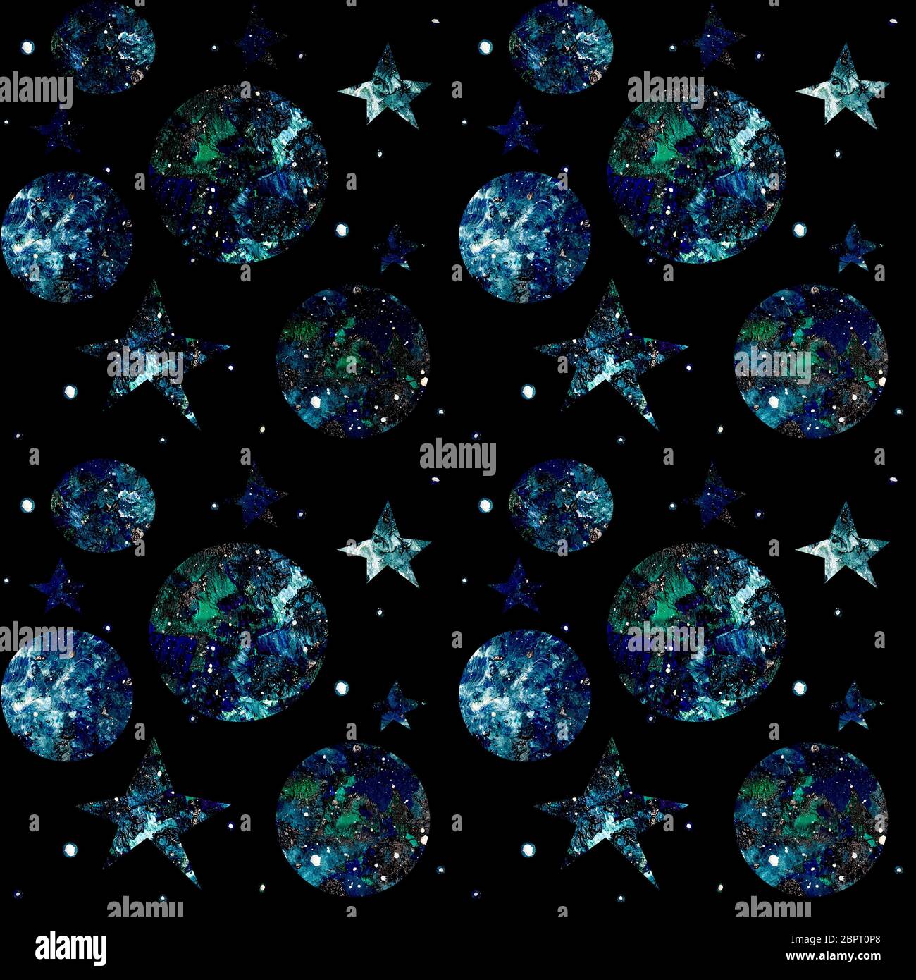 Space seamless pattern on a black background with stars, planets ...