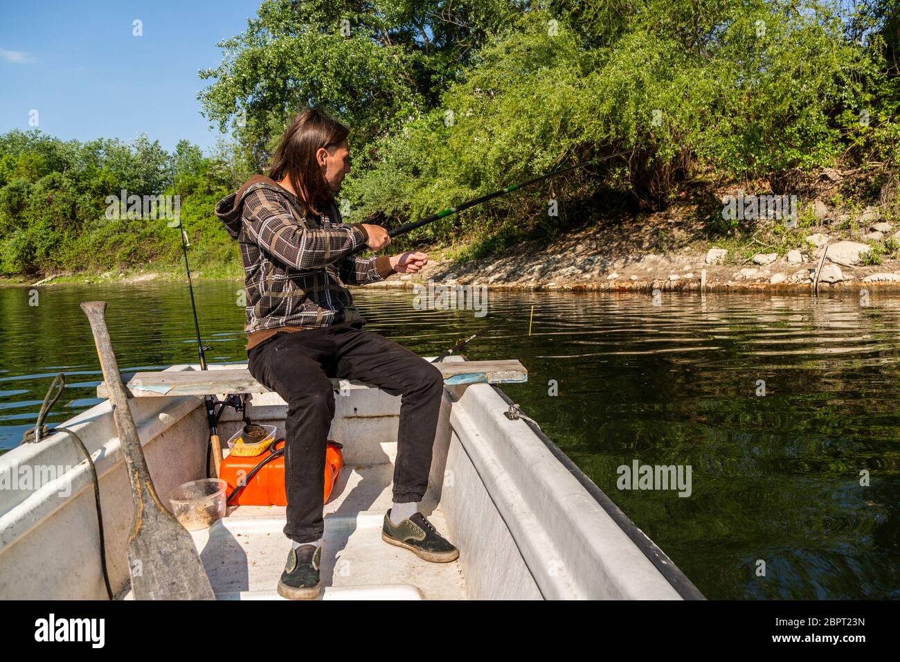 Male Fisherman Sitting Fishing Rod On Stock Photo 1445529932, pond fishing