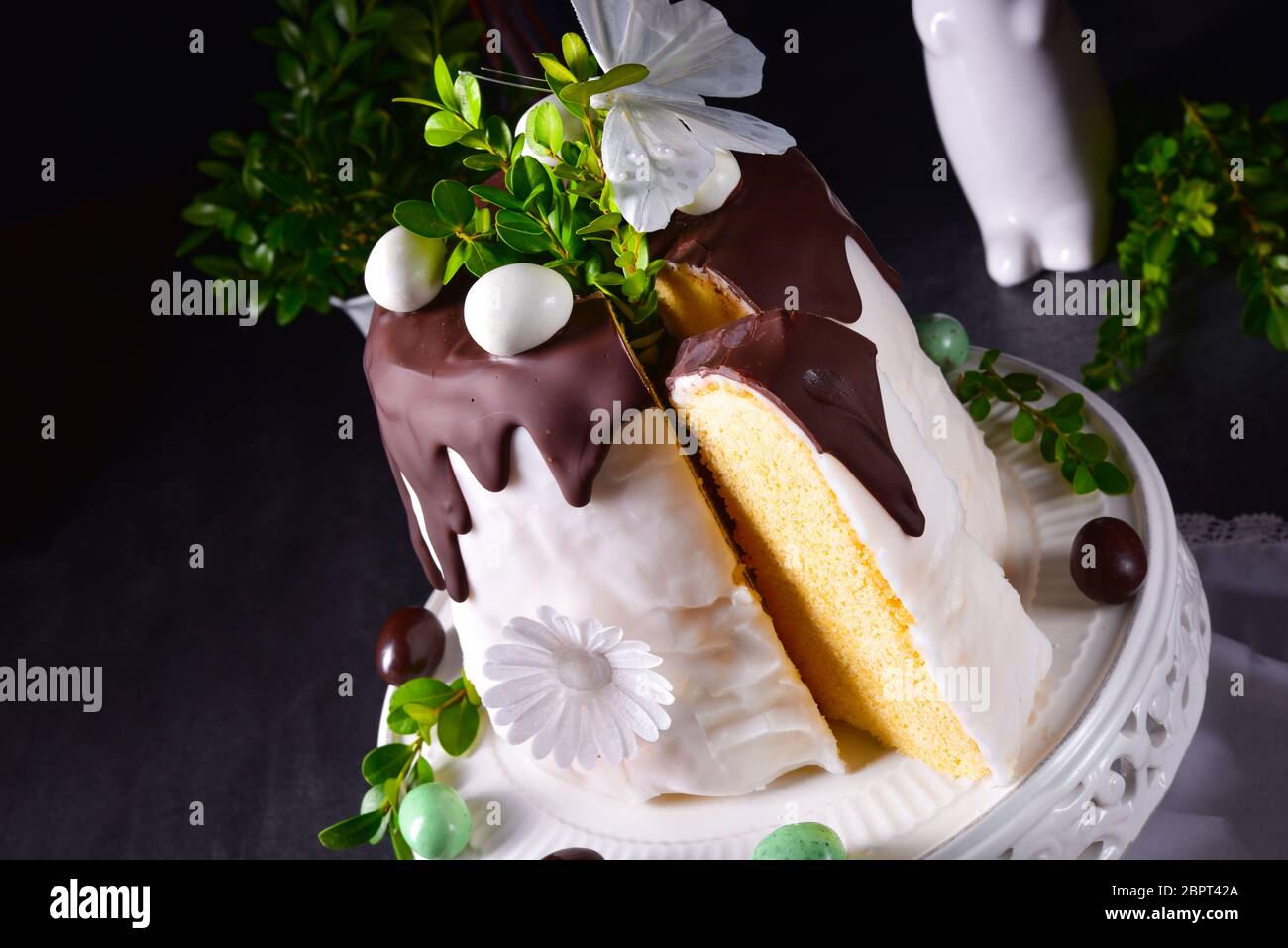 Easter cake with sugar and chocolate glaze Stock Photo