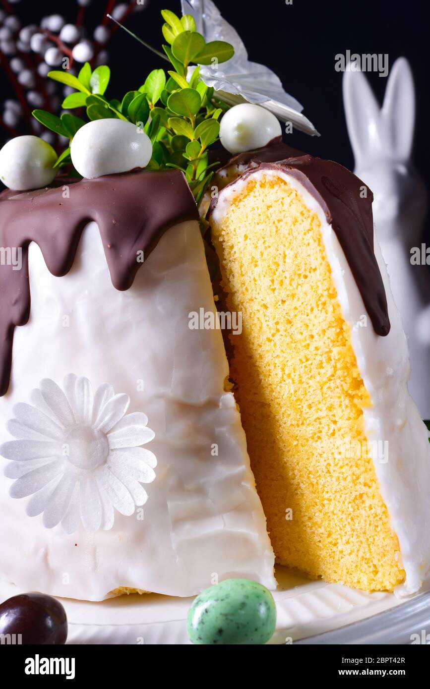 Easter cake with sugar and chocolate glaze Stock Photo