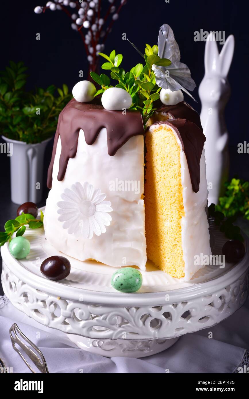 Easter cake with sugar and chocolate glaze Stock Photo
