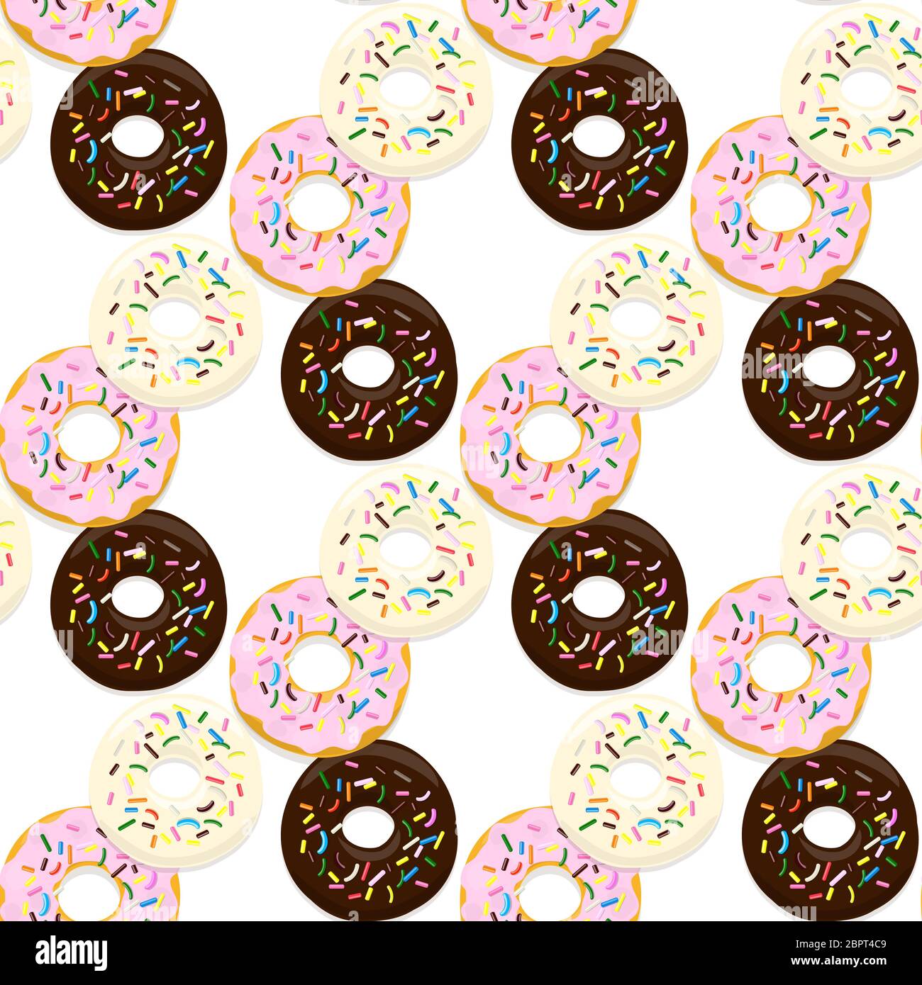 Vector seamless pattern illustration of donuts in chocolate, pink and ...