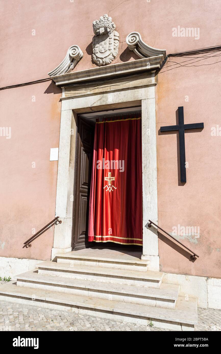View of the great simplicity of the facade of the Church of the Flamengas (Flemish Nuns) at the Convent of Our Lady of Quietude, in Alcantara, Lisbon, Stock Photo