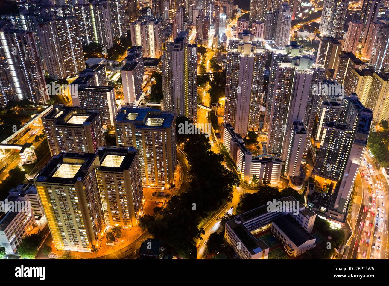 Aerial view of Hong Kong downtown at night Stock Photo - Alamy