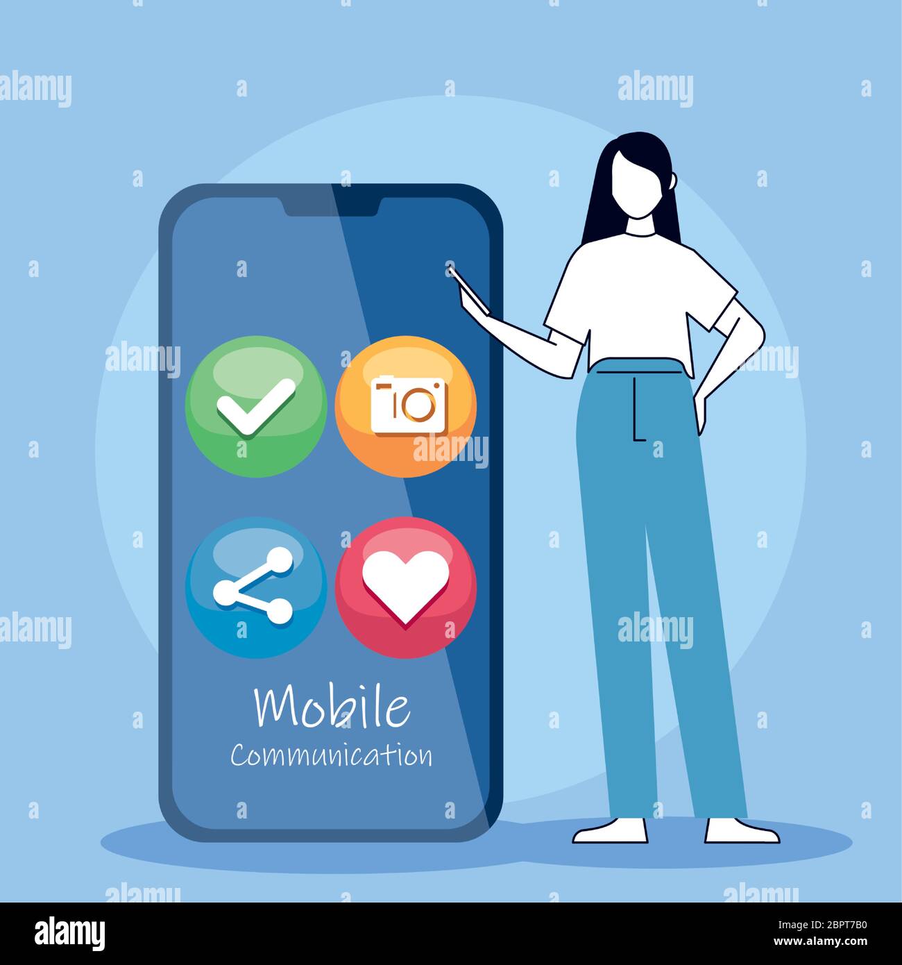 woman with smartphone and social media icons Stock Vector Image & Art ...