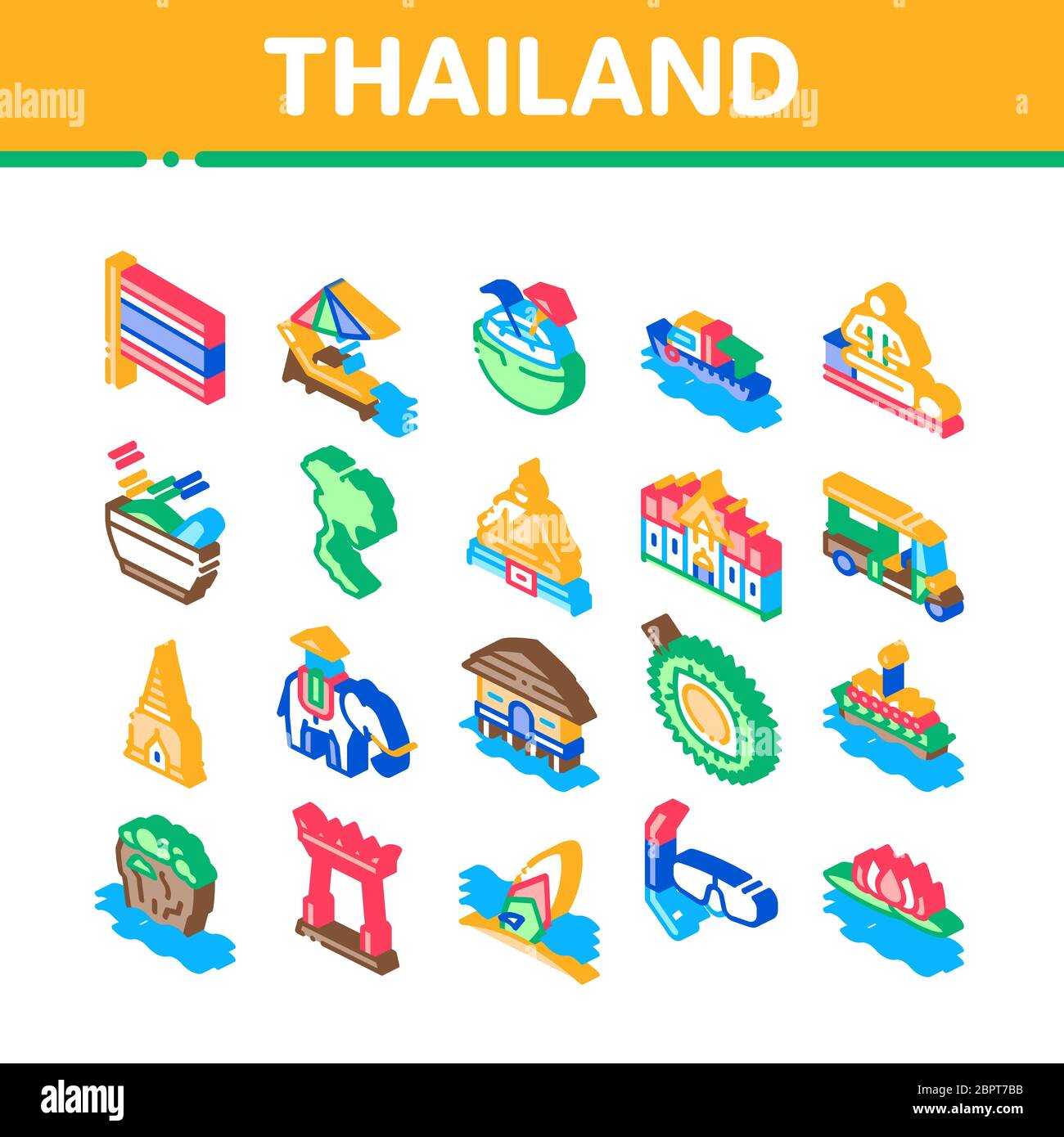 Thailand National Isometric Icons Set Vector Stock Vector
