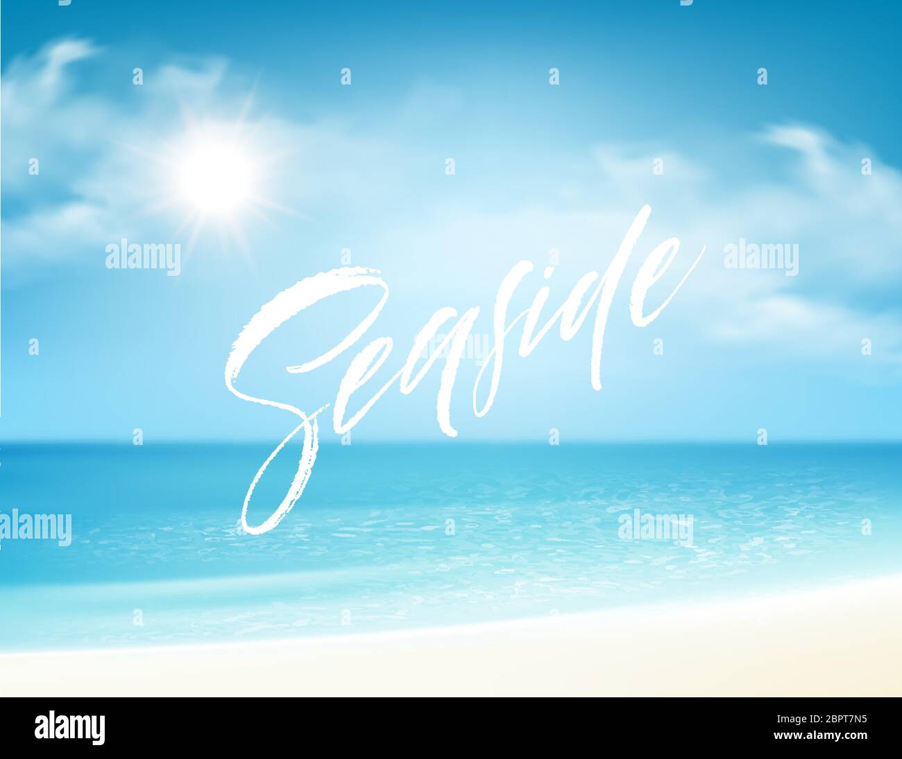 Seaside lettering on the background of the sea beach. Vector illustration Stock Vector