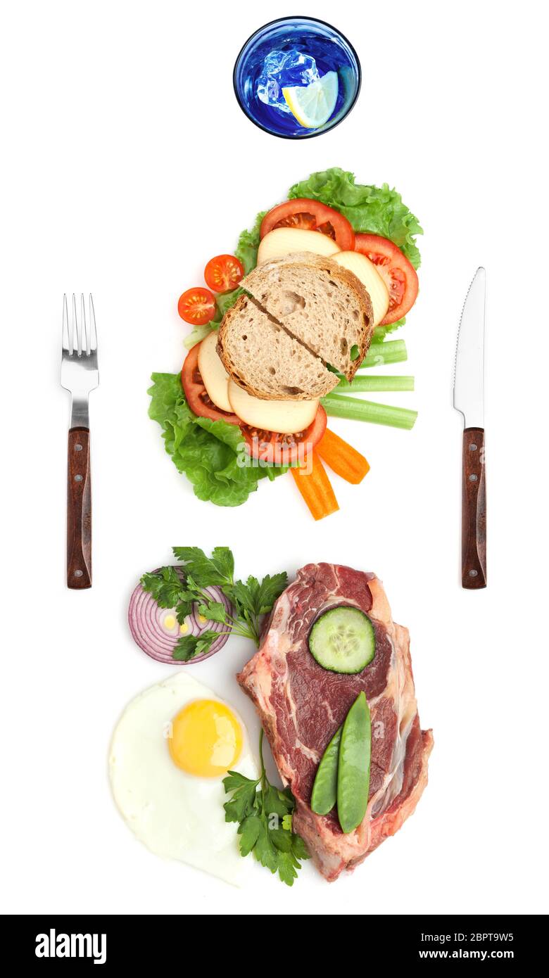 Creative concept photo set of breakfast meals on white background Stock ...