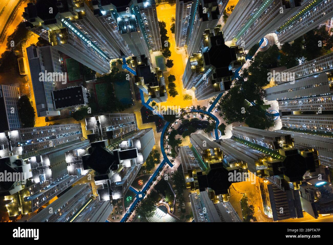 Aerial view of Hong Kong building at night Stock Photo - Alamy