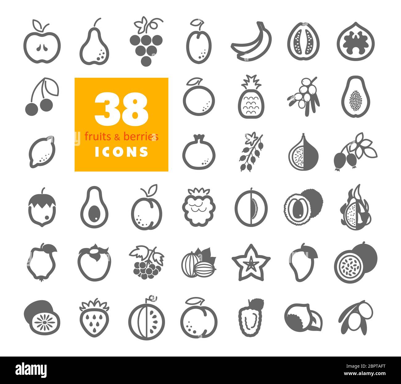 Set of Fruits and Berries outline icons. Vector illustration, eps 10 ...