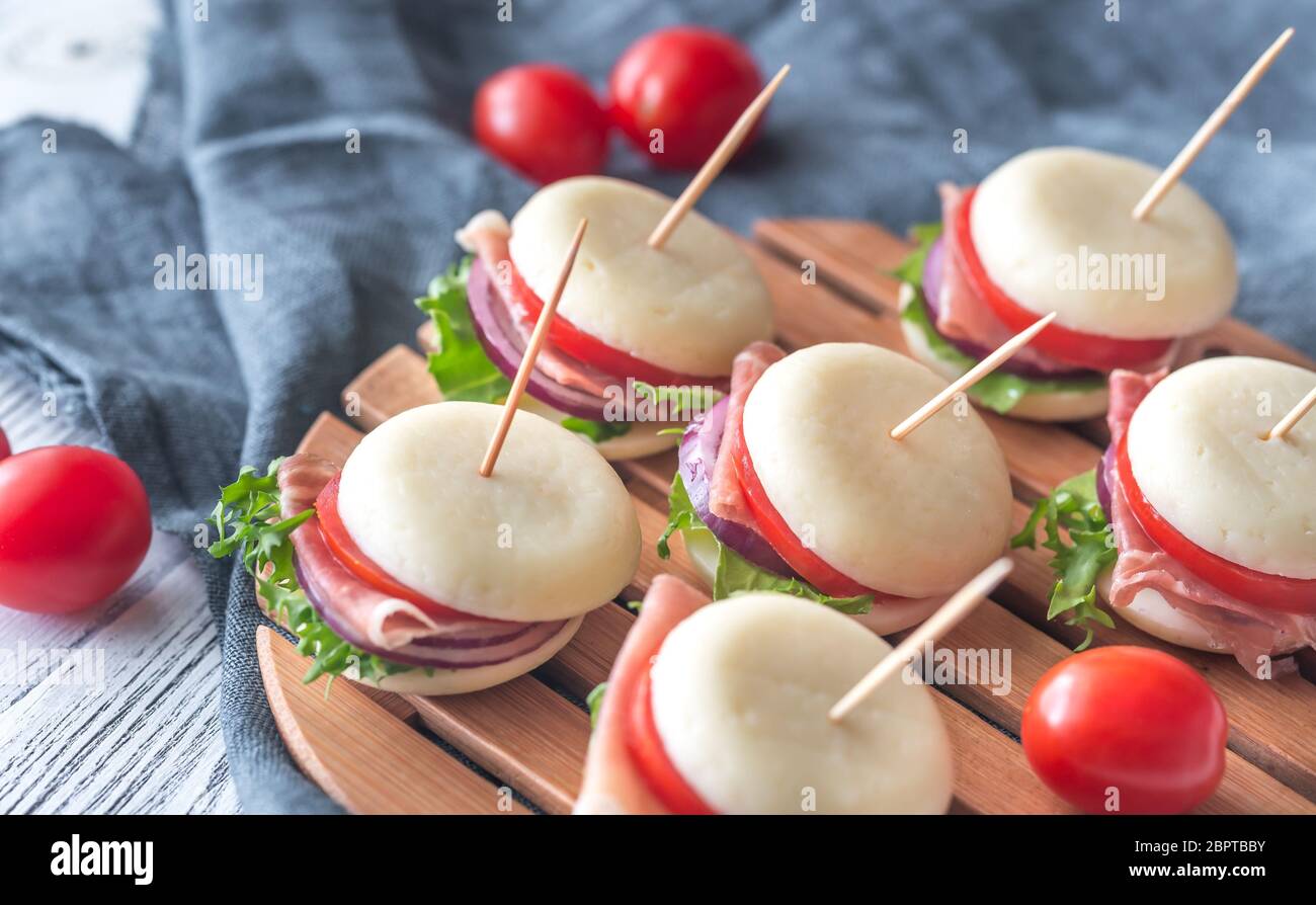 Mini cheese and prosciutto sandwiches Stock Photo Alamy