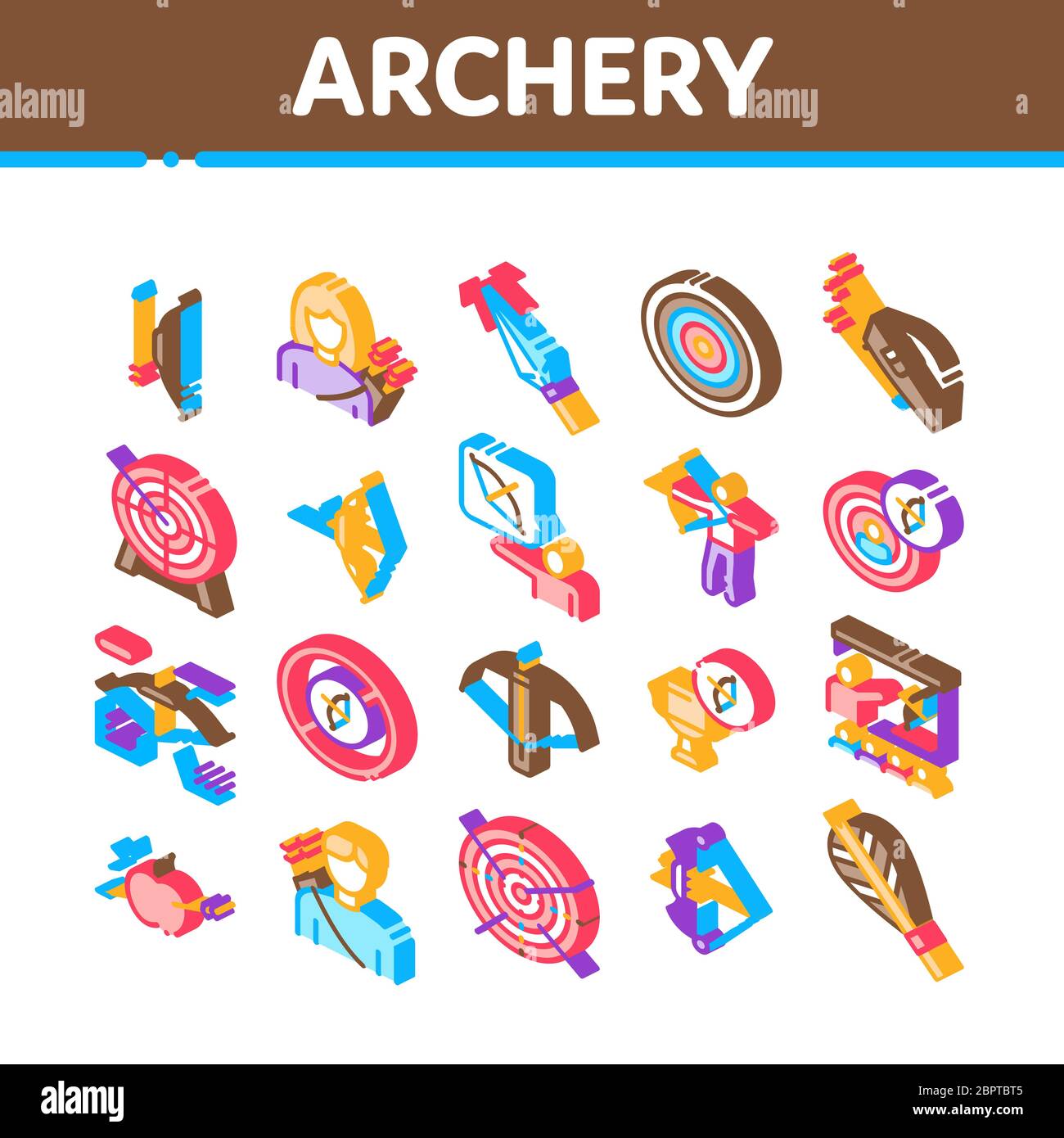Archery Activity Sport Isometric Icons Set Vector Stock Vector