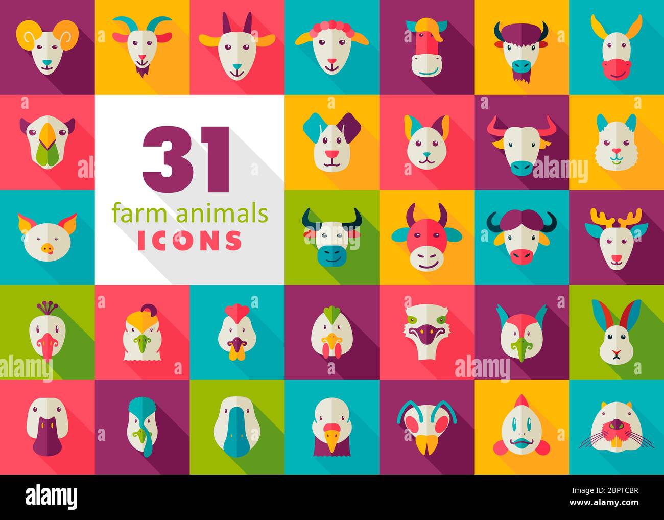 Set of farm animals flat icons. Vector head illustration. eps 10 Stock ...
