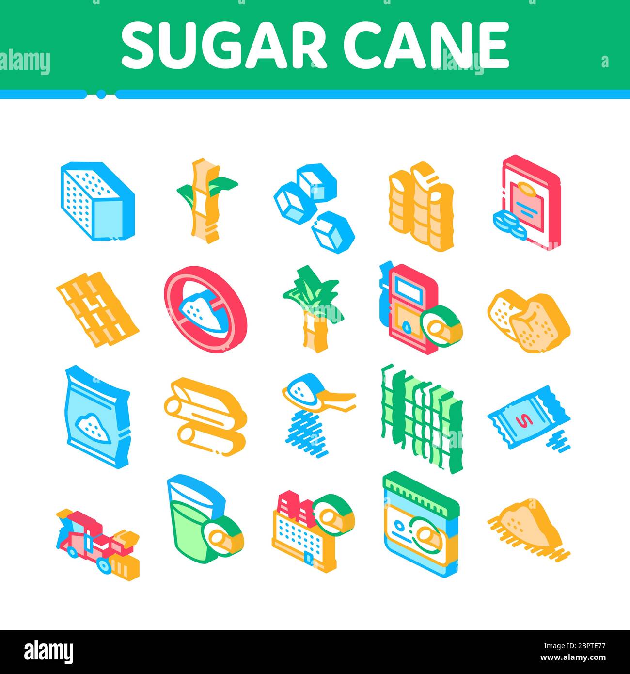 Sugar Cane Agriculture Isometric Icons Set Vector Stock Vector