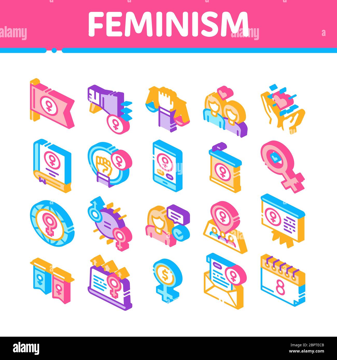 Feminism Woman Power Isometric Icons Set Vector Stock Vector Image ...